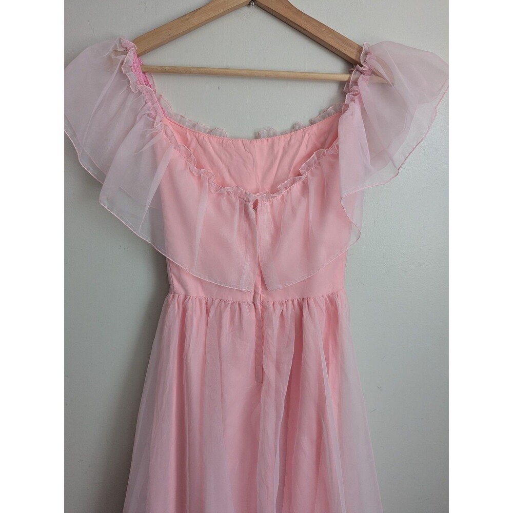 VTG 70s 80s Southern Belle Dress Princess Gown Tiered Pink Altered 0 XS Costume - Picture 8 of 9